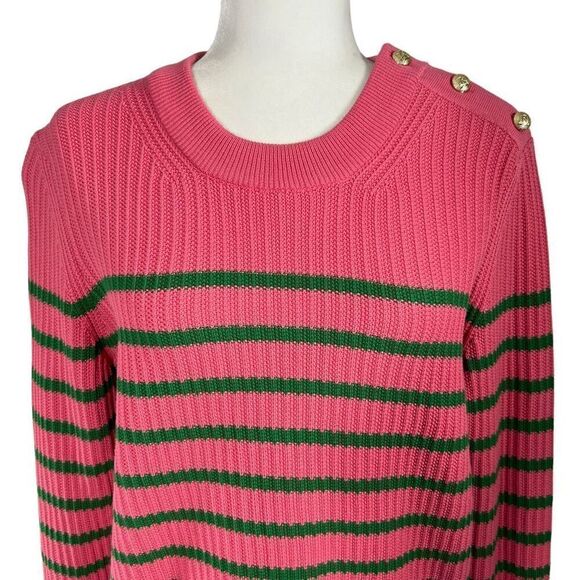 Gant NWT Medium Pink Green Striped Rib Knit Long Sleeve Pullover Sweater Women’s - Picture 2 of 14